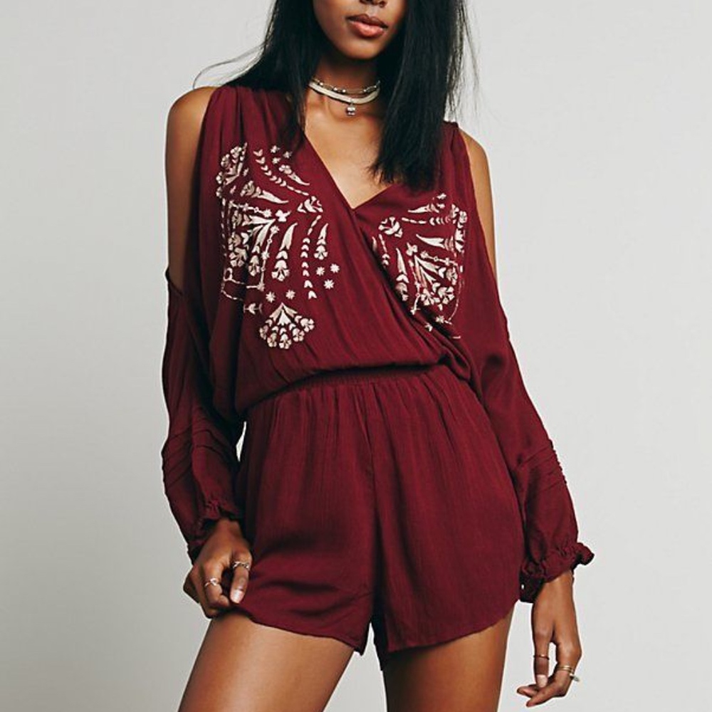 *Free People* Love Is All Around Floral Romper-Red